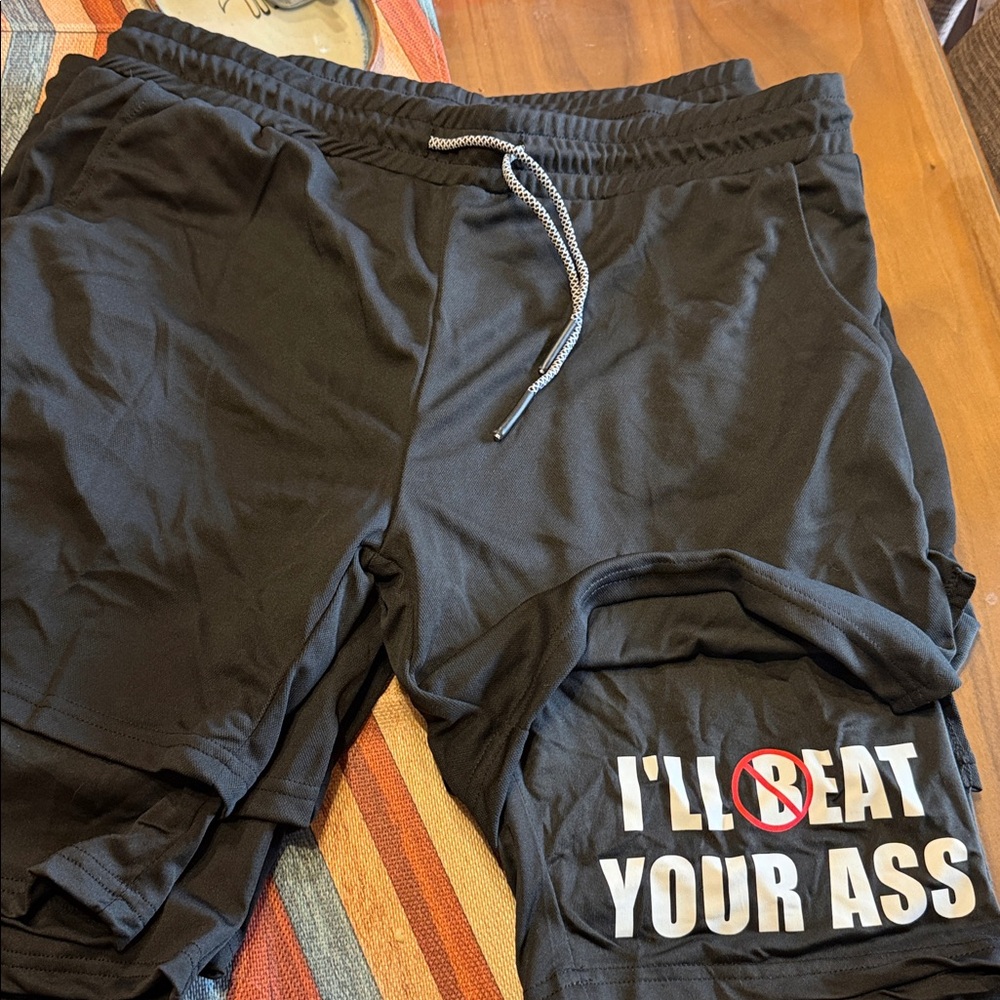Black Graphic Men's Shorts - Picture 3 of 5